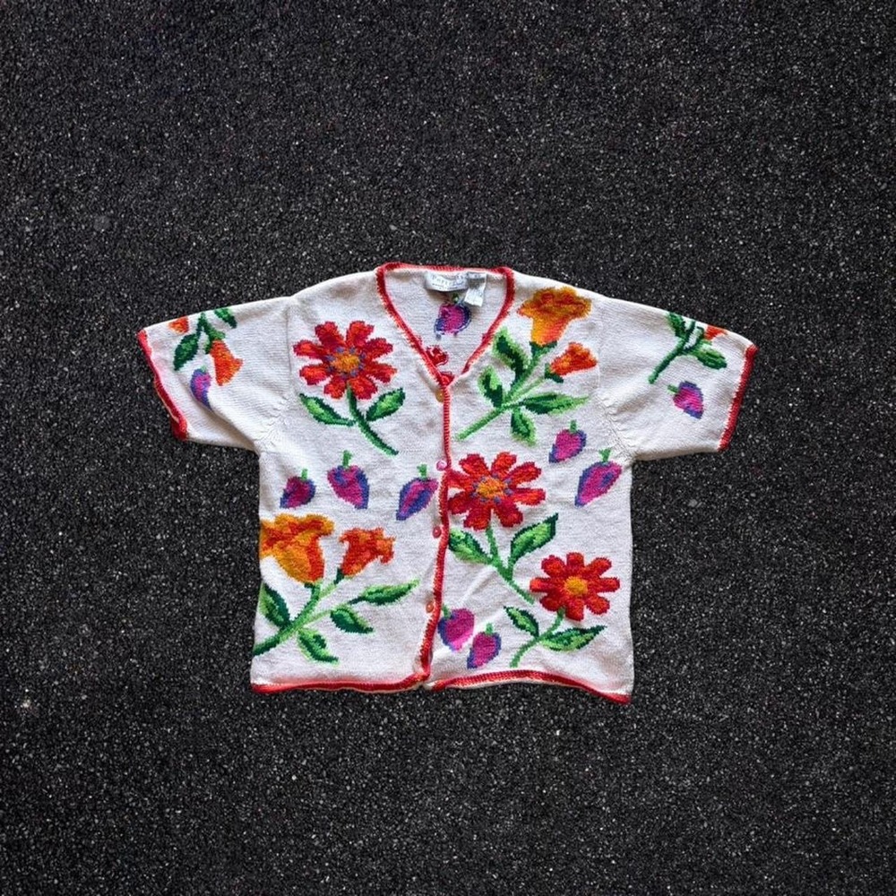 Portraits by Northern Isles Vintage Floral Knit Cardigan Women's Medium
